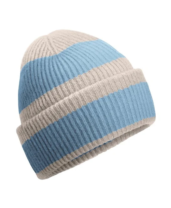 Stone/Dusty Blue Colour Block Beanie
